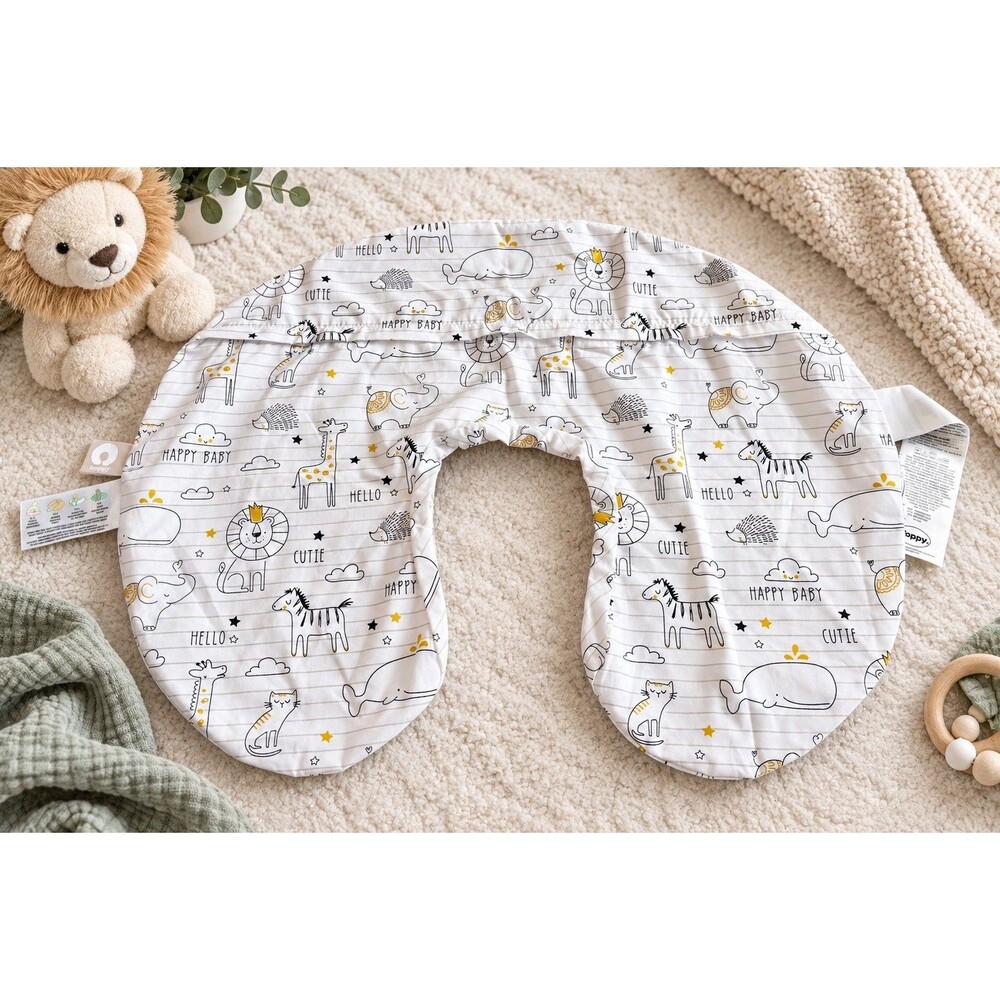 Boppy Original Nursing Pillow Cover Safari Animals White Gray Yellow Baby Lion